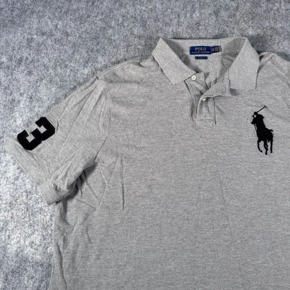 Polo Ralph Lauren Big Pony Polo Shirt Mens 2XL Gray Classic Fit Short Sleeve